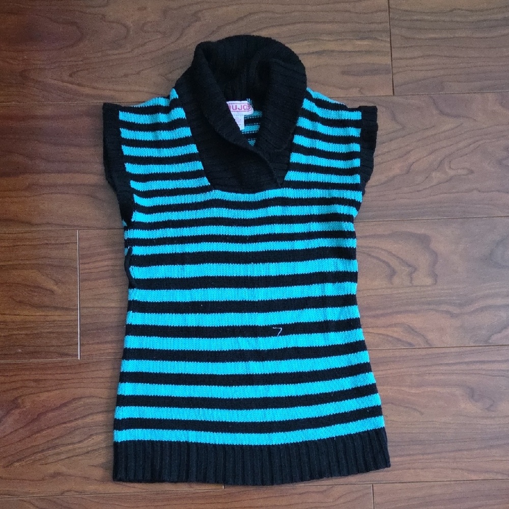 Jou Jou Black and Teal Knit Top Or Vest